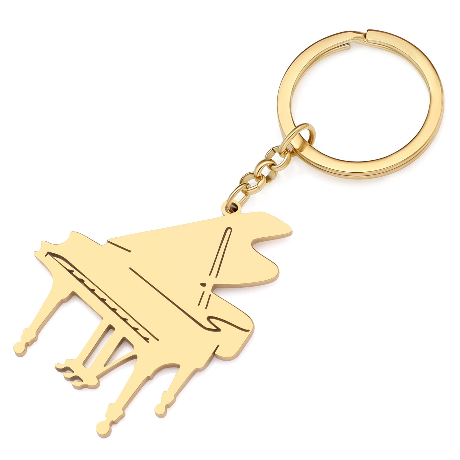 YAYAKO Bass Guitar Keychain Stainless Steel Piano Keyring Musical Instrument Guitar Gifts for Women Girls Car Key Charms (Plated Gold Piano Keychain)