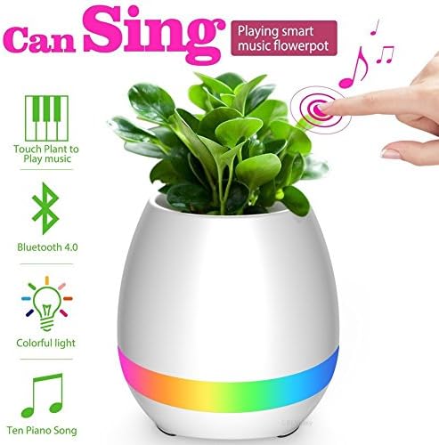 Smart Music Plant Lamp Flowerpot Playing Piano on Real Plant LED Night Light Bluetooth Wireless Portable Speaker (White)