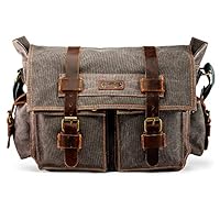 GEARONIC Mens Canvas Leather Messenger Bag for 14" 15" 17" Laptop Vintage Shoulder Crossbody