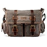 GEARONIC TM Men's Vintage Canvas Messenger Bag Shoulder and Leather Satchel School Military Fit for Notebook Laptop Macbook 11 and 13 inch Air Pro - Slate
