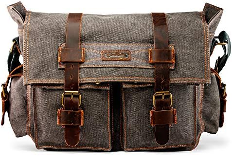 GEARONIC Mens Canvas Leather Messenger Bag for 14 17