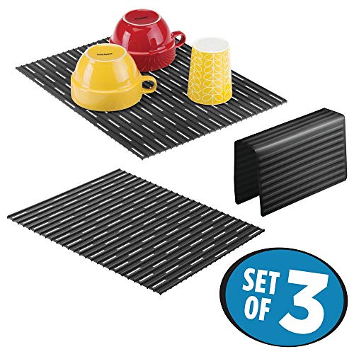 mDesign Large Kitchen Sink Protector Mat Pad Set, Quick Draining Use