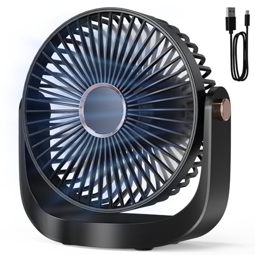 Ventilador de Mesa Portátil - 3000mAh Ventilador Sobremesa Silencioso USB con Luz Nocturna,5 Velocidades,Hasta 8h,Rotación de 360°,20dB Bajo Ruido,Fan Inalámbrico para Hogar Viajes Biblioteca