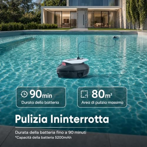 10 Robot Piscina Fuori Terra Senza Fili, Doppio Motore, 90 Minuti Autonomia Robot Per Piscina Intelligente, Design Bionico con Auto Parcheggio – Adatto a Piscine Interrate e Fino a 80 m²