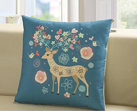 Amazon Co Jp Wellhouse 麻リネン製クッションカバー可愛い抱き枕カバー 動物 キャラクター ソファーカバー ファスナー式 子供 ベッド 車 中身無し シカ ホーム キッチン