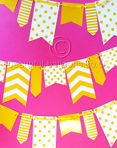 3 x 10ft Yellow and White Spot and Stripe Reversible Flag Bunting 30 ft paper