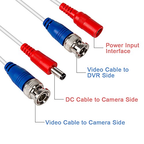 TYUMEN 4 Pack 60FT (18.3 Meters, White) All-in-One BNC Video and Power Security Camera Cables, BNC Extension Surveillance Camera Cables for CCTV Camera DVR Security Systems
