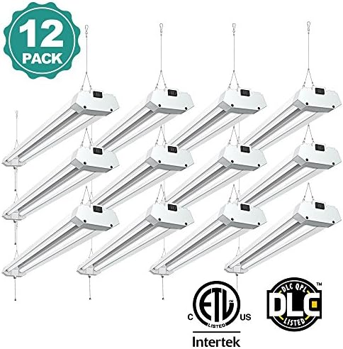 Utility Linkable 40W 4FT LED Shop Light, Pull Chain Hanging Light Fixture 4800 Lumens 5000K Daylight, Double Fixtures with Ferrum Housing Indoor illumination for Garage Warehouse Workbench 12 pack