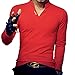8sanlione Mens Slim Fit V-Neck Tee Short-Sleeve/Long Sleeve Polo Casual T- Shirts(Medium,L-Red)