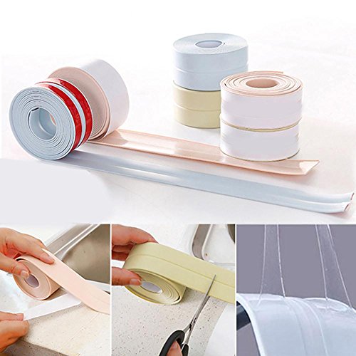 FTXJ Self Adhesive Waterproof Tape Sink Tub Wall Caulk Strip Kitchen Bathroom Toilet Sealant Trim (White&Blue)
