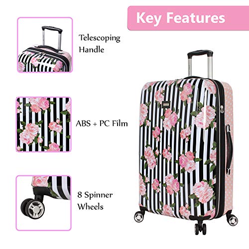 Betsey Johnson 30 Inch Checked Luggage Collection - Expandable Scratch Resistant (ABS + PC) Hardside Suitcase - Designer Lightweight Bag with 8-Rolling Spinner Wheels