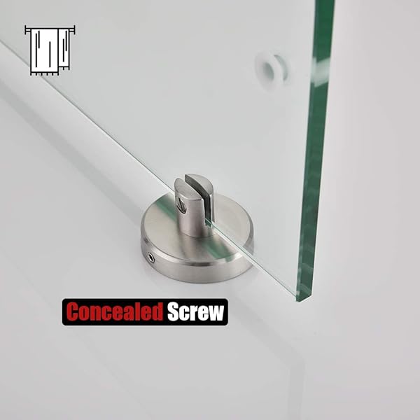JQK BATHROOM GLASS SHELF, SHELF WITH 19 INCH TOWEL BAR TEMPERED GLASS SHOWER STORAGE 20 BY 5 INCHES, 304 STAINLESS STEEL BRUSHED FINISH WALL MOUNT, TGS100L20-BN
