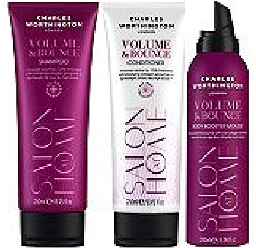 (Pack of 3) Charles Worthington Volume & Bounce WEIGHTLESS Shampoo 250ml & PLUMPING Conditioner 250ml & Body Booster Mousse 200ml