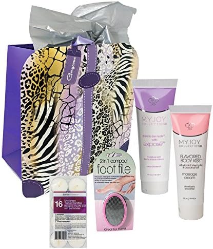 Romantic Birthday Gifts for Women Edible Massage Cream, Expose Shave Cream, Candles, Foot File, Stylish Bag and Tissue Bundle