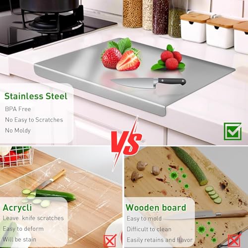 40 * 30CM Stainless Steel Cutting Board, chopping board for Kitchen,L Shape Pastry Board，Kneading Board Cutting Mats，suitable for meat, fruits, vegetables, bread, and baking