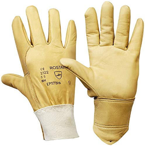 Rostaing EPS7BPA Water-Repellent Grain Leather Gloves with Scotchgard Gloves - Beige, 7/ S
