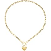 Rebinra Heart Necklaces for Women, 14K Gold Plated Heart Pendant Necklaces for Women Trendy Heart Locket Chunky Gold Necklace Dainty Gold Chain Necklace Jewelry Christmas Birthday Gifts for Women