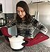 Cuisinart Silicone Oven Mitts, 2pk - Heat Resistant Quilted Oven Gloves to Safely Handle Hot Cookware - Soft Insulated Deep Pockets, Non-Slip Grip and Convenient Hanging Loop - Red Dahlia