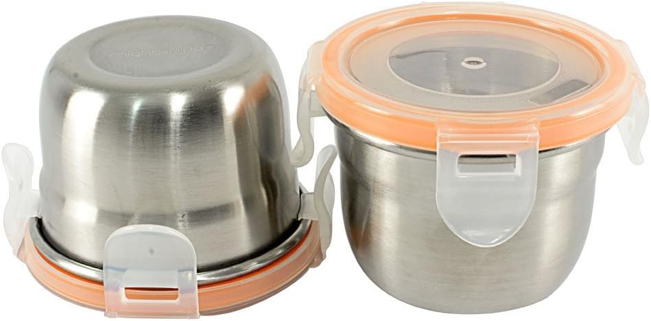 Mighty Hippo Round Stainless Steel Mini Container - 2 Pack Set - Spill and Leak Proof/Perfect for Salad Dressings - Dips - Sauces - Condiments - Baby Food and Snacks/Dishwasher Safe/Metal / 4 oz