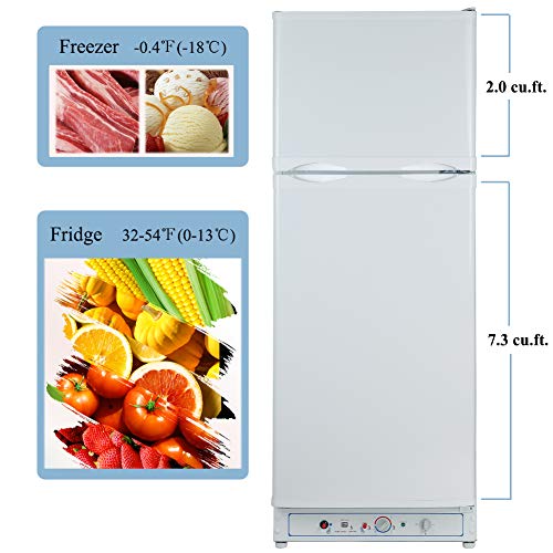 Smad Gas Refrigerator Freezer 110V/Propane Fridge Up Freezer, 9.3 Cu.Ft