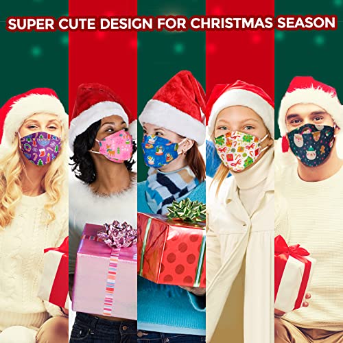 Christmas Themed Print Mask, KF94 Adult Sized Colorful Mask with Design for Women Men, Festival Cute Fun Xmas Pattern Disposable Holiday Mask, 4 Layer Filtered Easy Breathing Comfortable Soft Fitting Mask Cover with Adjustable Nose Clip - 1