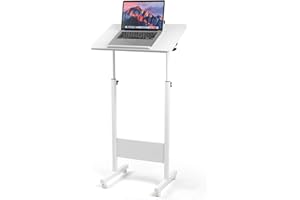 BEQUZON Portable White Podium Stand with Wheels, Height Adjustable Church Classroom Lectern, Presentation Podium Standing Desk