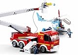 Sluban M38-B0627 Firefighting Series Blocks Vehicle Bricks Toy – Elevating Platform Fire Truck & Helicopter