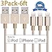 iPhone Charger, YEONPHOM 3Pack 6ft Nylon Braided Long Lightning Cable USB Cord Charging Cables for iPhone 7/7plus 6s, 6s Plus, 6plus, 6,SE,5s 5c 5,iPad Mini, Air,Pro,iPod. Compatible with iOS9.(Gold)