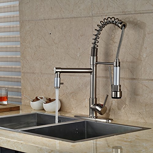 Senlesen Brushed Nickel Kitchen Sink Faucet Pull Out Down Sprayer Mixer Taps Wet Sink Bar
