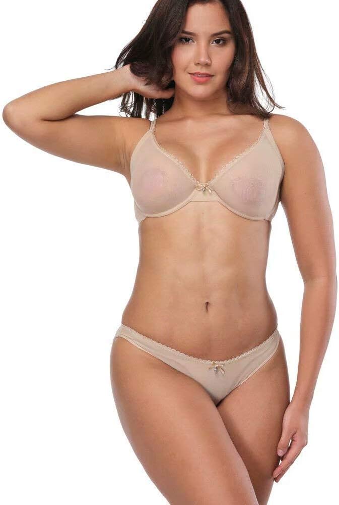 Dirie Women's See Through Bras and Panties Sets Sheer Unlined Lace Ultra Thin Mesh Bra #3088