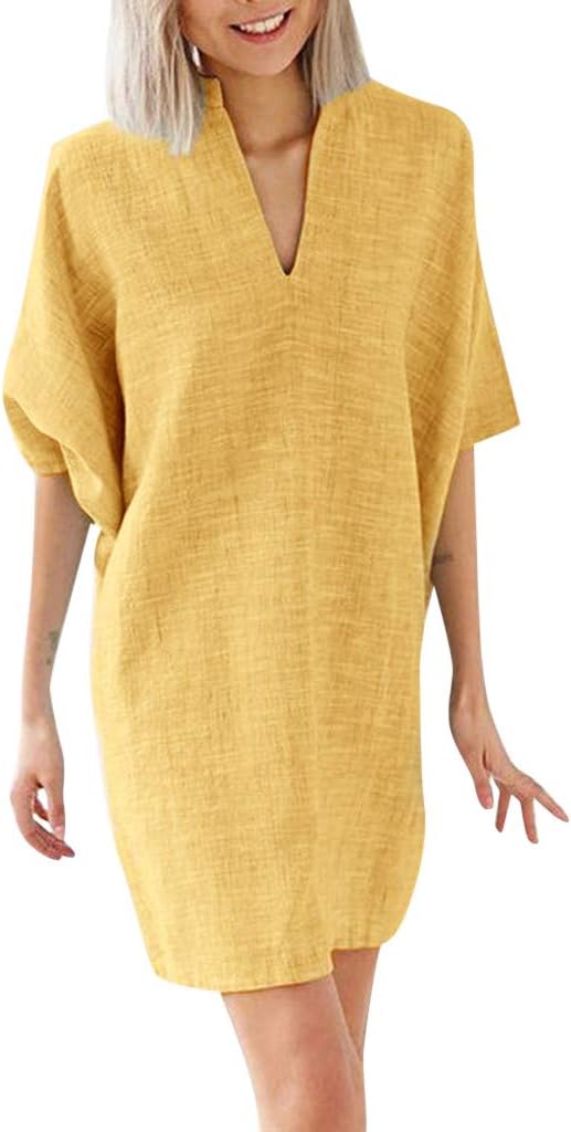 JUTOO Women Summer Dress Casual Half Sleeve V-Neck Dresses