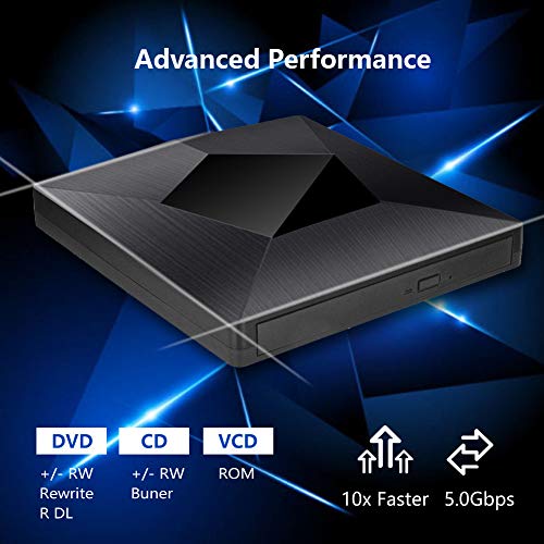 External CD/DVD Drive Player for Laptop USB 3.0 USB Type C Portable Optical Drive CD DVD RW/ROM Burner Rewriter External for Mac Windows Linux