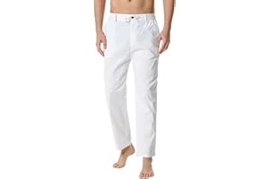 WABEOR Mens Yoga Pants with Pockets and Zipper Fly Casual Cotton Linen Lounge Pants Comfy Open Bottom Straight Leg Sweatpants