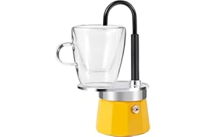 MVPLUE-Mini Express Swiss Single Tube Moka Pot Aluminum Yellow，Moka Set includes One Double Wall 3oz Cup,Enjoy delicious coffee in no time