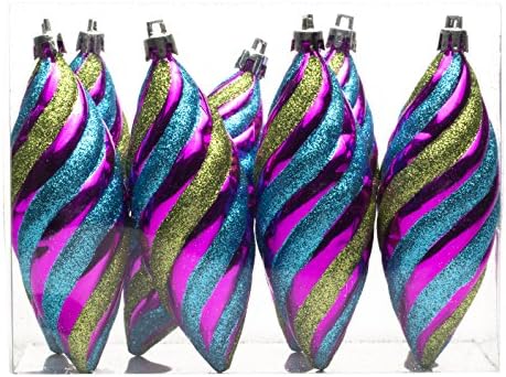 Queens of Christmas WL-TEAR-8PK-ALGP-8PK Aqua Lime Green and Purple 8 Pack Teardrop Ornaments