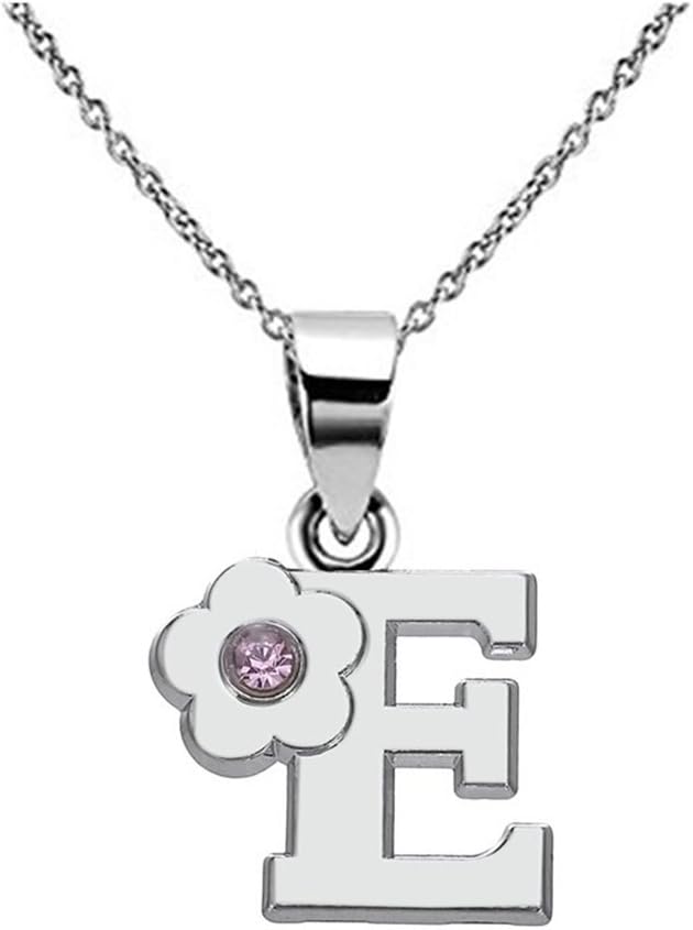 Kebaner Pink Crystal Flower 26 Letter Initial Alphabet Pendant Necklace Fashion Jewelry Gifts for Women