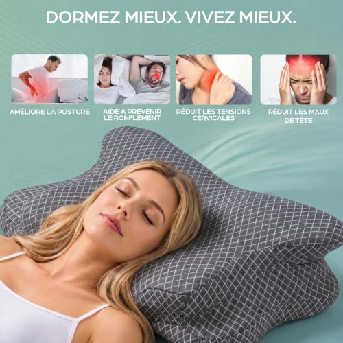 Ergonomic Memory Foam Cervical Pillow | Neck & Neck Support Pillow for Painful Cervical | Anti-Snoring Butterfly Pillow | Anti-Dust Mite Hypoallergenic | Washable Cover