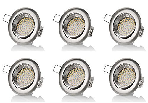 [- sweet-led 6 x flache Einbaustrahler LED rostfrei 230V, 3,5W ultra flach Schwenkbar, Rund, Chrom