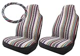 Baja Inca Saddle Blanket High Back Bucket Seat Covers Pair with Steering Wheel Cover Set