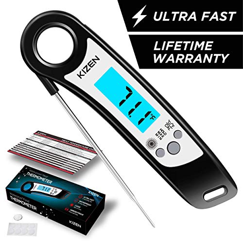 Kizen Instant Read Meat Thermometer - Waterproof Ambidextrous Thermometer with Backlight & Calibration. Digital Food Thermometer for Kitchen, Outdoor Cooking, BBQ, and Grill! - Thumbnail 7
