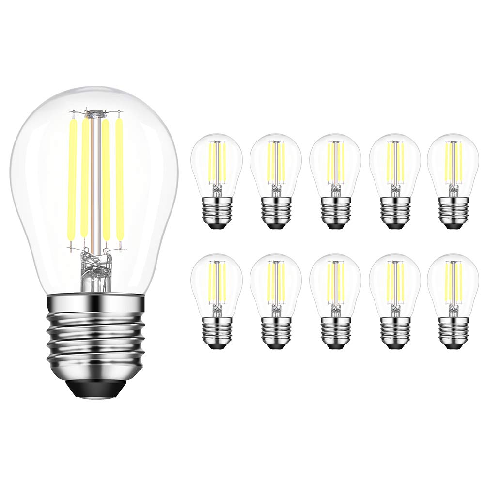 4W E27 Dimmable LED, 10 Pack, Filament Candle Light Bulb, 6000K Cool White, 400LM, G45, 40W Incandescent Equivalent