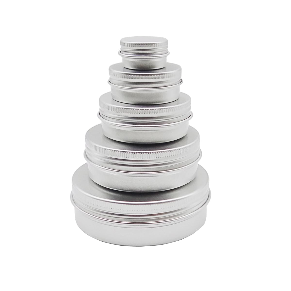 Wopanxye 5pack Aluminum Tin Metal Jars with Screw Cap Lids, 30ml Empty Makeup Lip Balm Containers Round Travel Cosmetics Pots Cans for DIY Cream Candle Powder Tea Beads (5/15/30/60/100ml, mixed size)