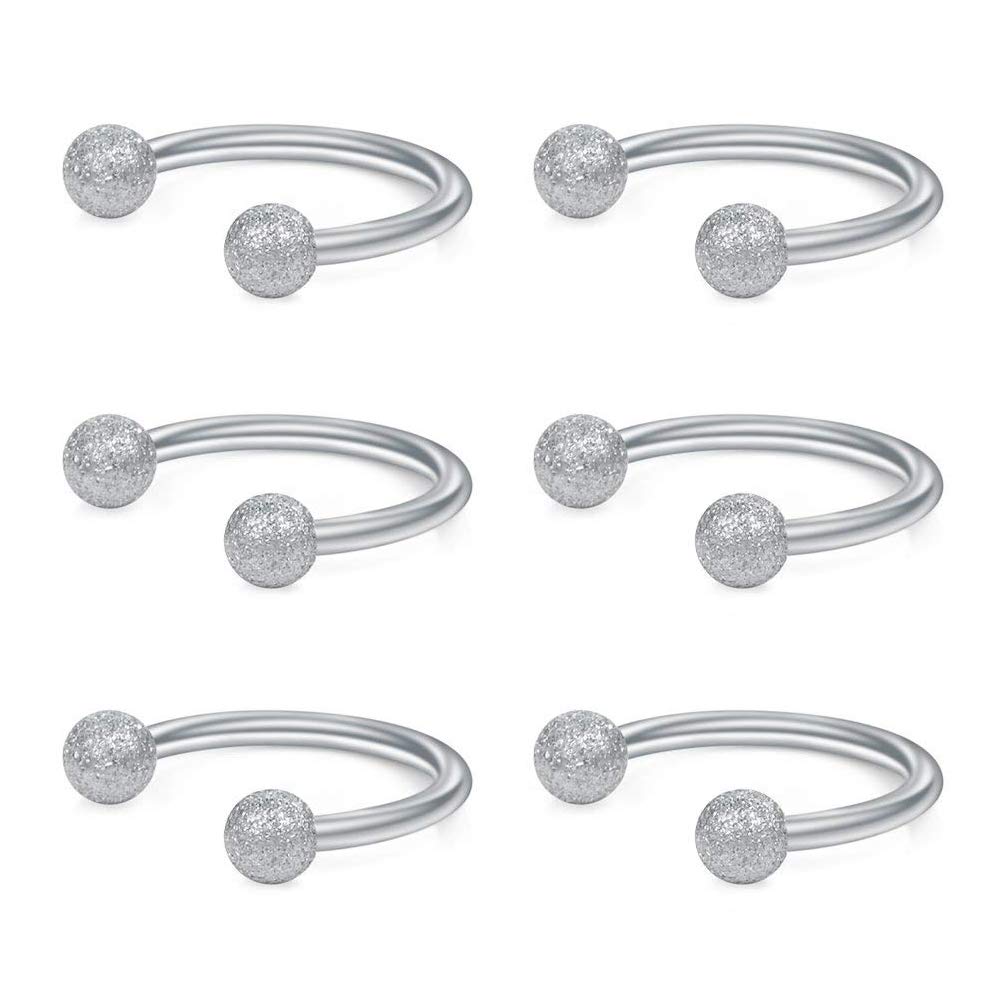 VFUN 14G Stainless Steel Matte Ball Nose Septum Horseshoe Piercing Helix Tragus Cartilage Earrings Hoop 10mm 6PCS - Silver