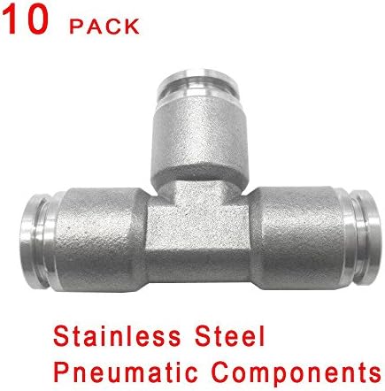 10Pcs 6mm to 6mm Stainless Steel Connector Air Pneumatic T Style Quick Joint Fittings