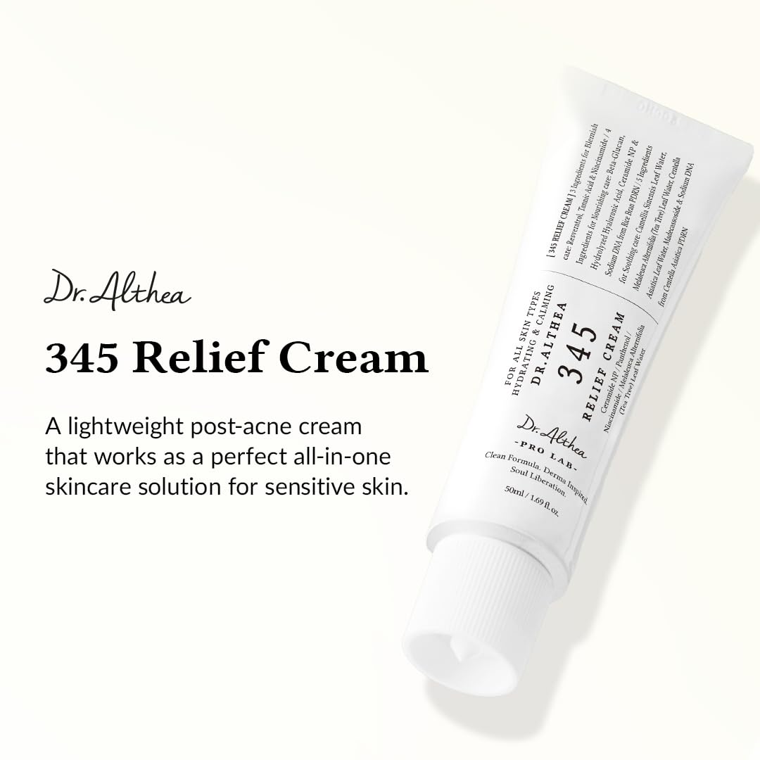 Dr.Althea 345 Relief Cream | Moisturizer for Soothing Recovery and Blemish Care with Tea Tree Leaf Water & Niacinamide | Korean Vegan Skin Care for All Skin Types, 1.69 Fl Oz (Ver.2 - Pack of 1)