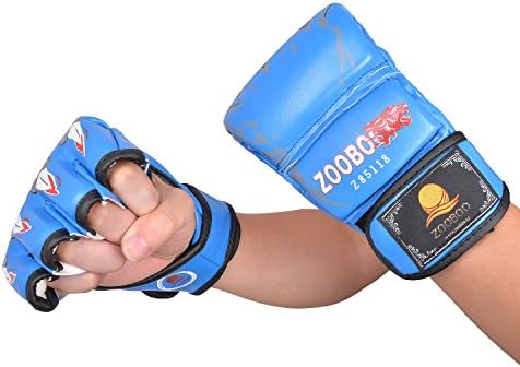 MMA Gloves, Creaker ZOOBOO Half Finger Boxing Gloves with Anti-Burst PU Leather, Multi-Layers Protection, Velcro Wrist Band for Fighting Training Punching Bag (blue)