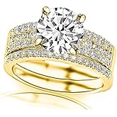 Houston Diamond District IGI CERTIFIED LAB GROWN DIAMOND Three Row Prong And Middle Row Channel Set Round Diamonds Engagement Ring and Wedding Band Set