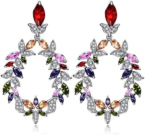 Multi Colors Bright Red Purple Green Zirconia Bijoux Femmes Flower Design Luxury Earrings E6096 Rhodium Plated