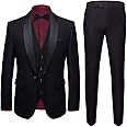 MY'S Mens 3-Piece Suit Shawl Lapel One Button Tuxedo Slim Fit Dinner Jacket Vest Pants & Tie Set