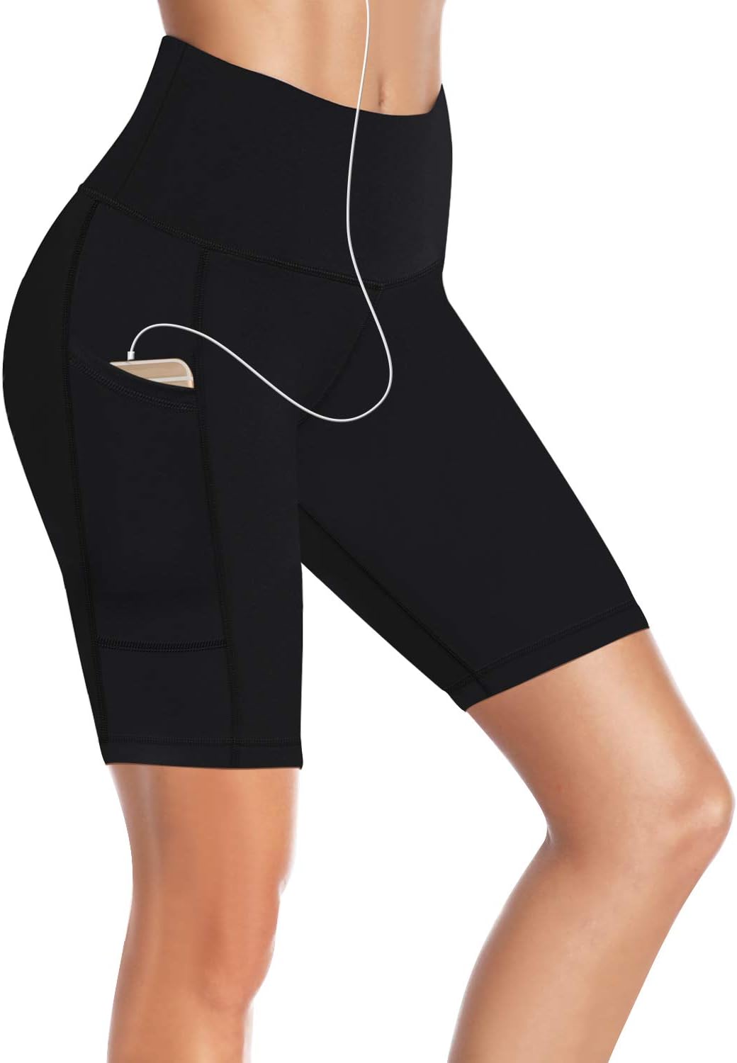 HISKYWIN 5"/8" Inseam High Waist Women Yoga Shorts Compression Exercise Workout Running Shorts Pockets